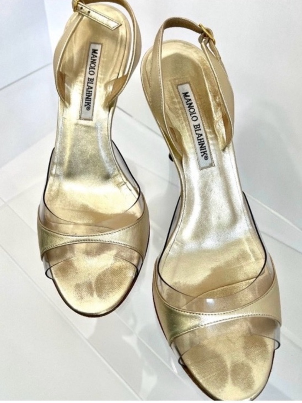 Manolo Blahnik Gold Metallic Slingback Heels
